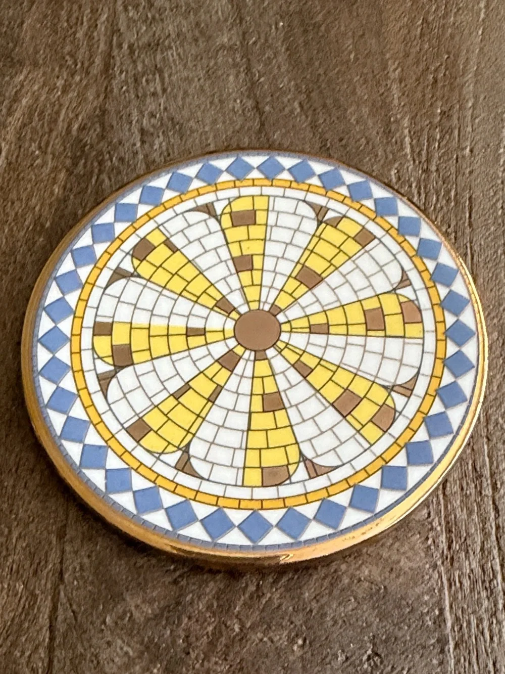Anthropologie Bistro Tile Stoneware 24k Gold Accent Italia Coaster- Lemon 🍋 New